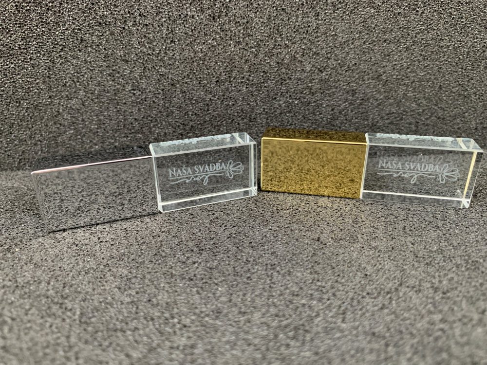 USB KRYSTAL sklo/kov "Naša svadba" 2.0 - 3.0 strieborný/zlatý