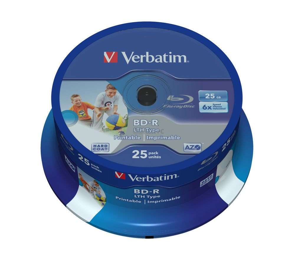 BD-R Blu-ray Verbatim LTH-AZO 25 GB 6x Printable NO ID, cake 25 ks, 43811