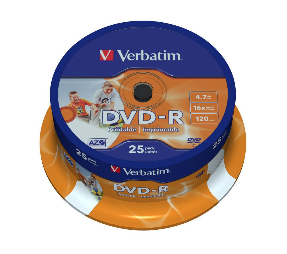 DVD-R Verbatim 4,7 GB 16x Printable, cake 25 ks, 43538