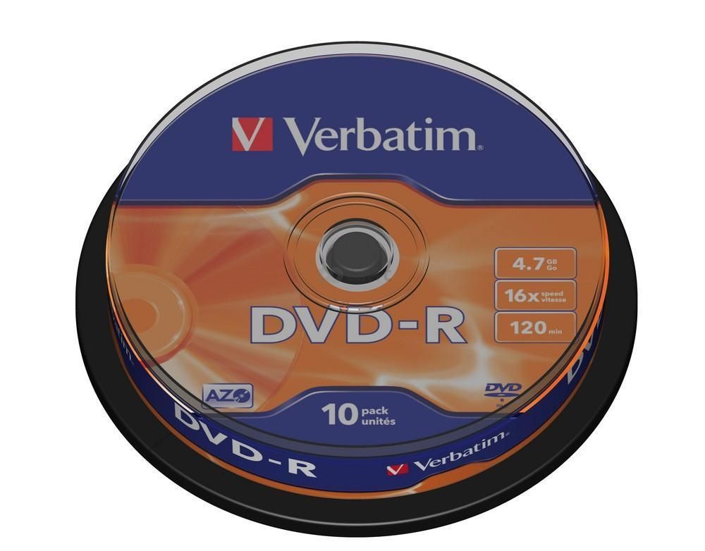 DVD-R Verbatim 4,7 GB 16x cake 10 ks, 43523