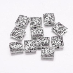 Korlky z tibetskej zliatiny, bez kadmia a olova, obdnikov, vzhad staroitn striebro, 10x9x4mm, otvor:1mm, 10ks/bal